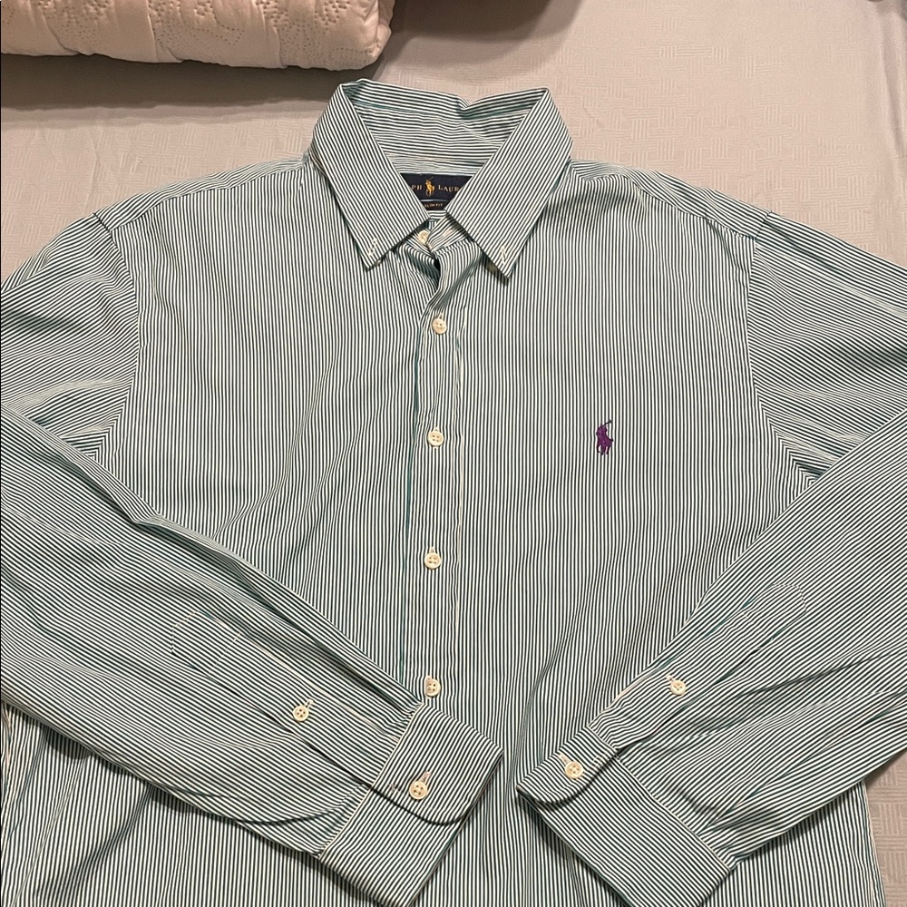 Ralph Lauren Men's Green Striped Button Down Shirt